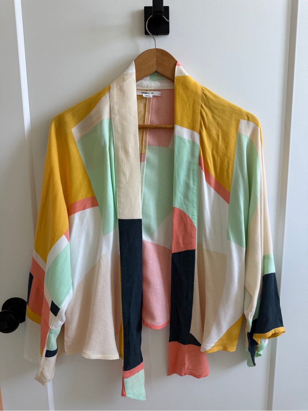 O'Neill Multi-Color Geometric Kimono Top - Yellow, Mint, Coral, Black